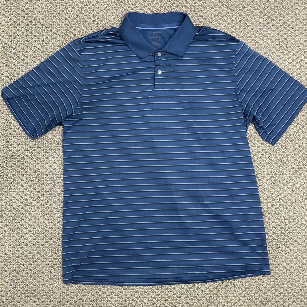 GUC Van Heusen Men's Slim Fit Blue Stripe Performance Golf Polo Shirt Large L